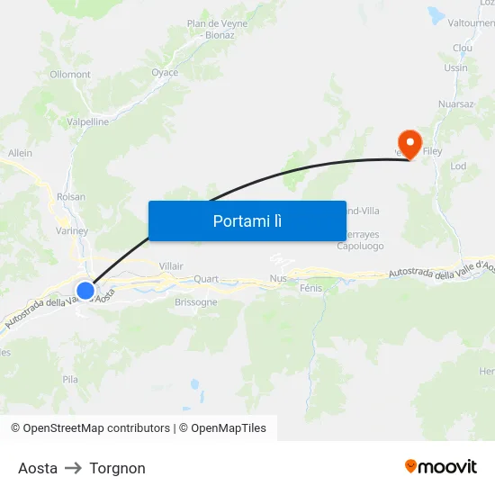 Aosta to Torgnon map