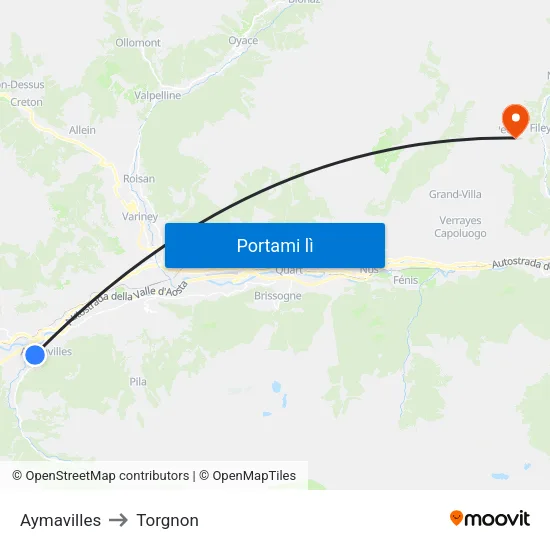 Aymavilles to Torgnon map