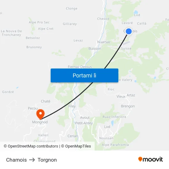 Chamois to Torgnon map