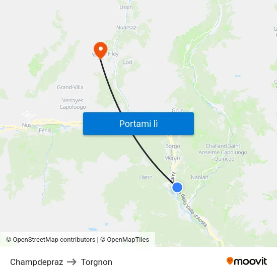 Champdepraz to Torgnon map