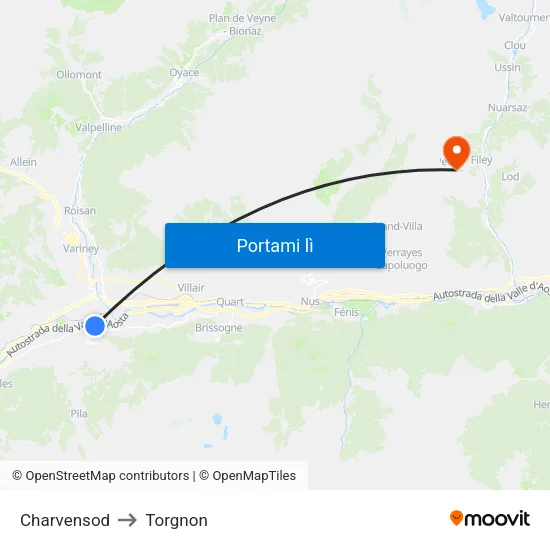 Charvensod to Torgnon map