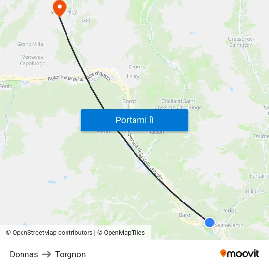 Donnas to Torgnon map