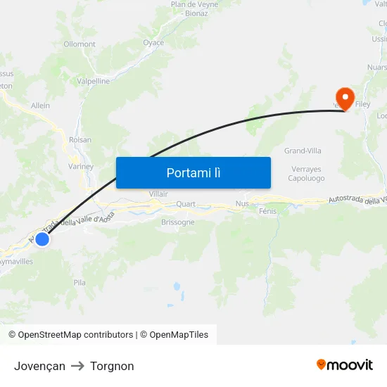 Jovençan to Torgnon map