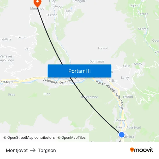 Montjovet to Torgnon map