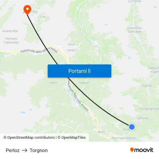 Perloz to Torgnon map