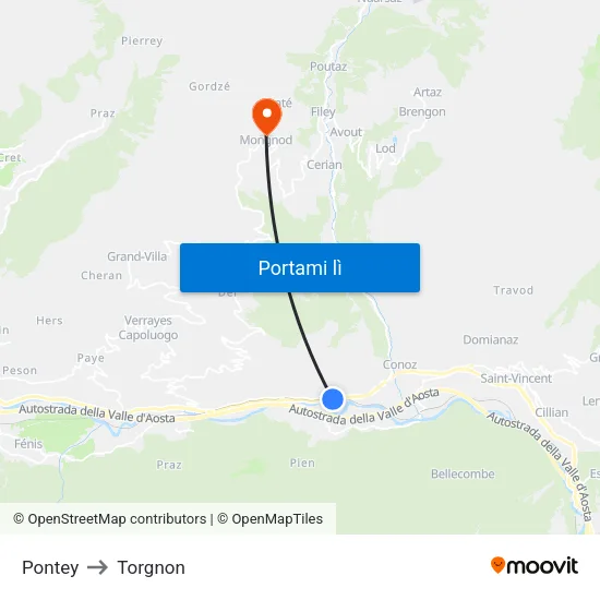 Pontey to Torgnon map