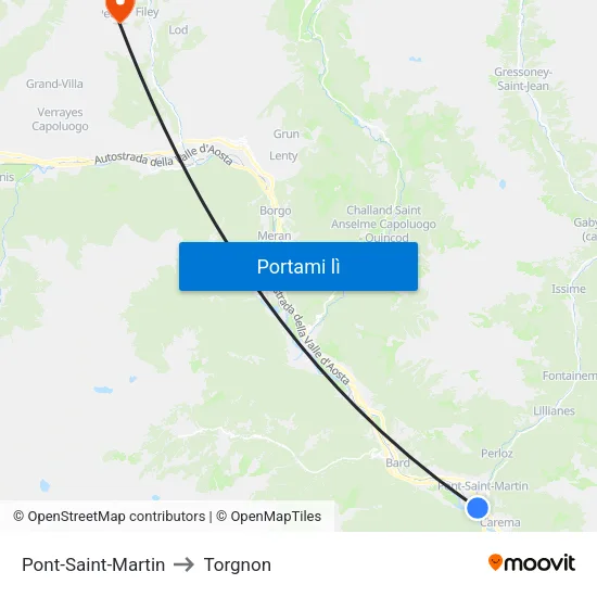Pont-Saint-Martin to Torgnon map