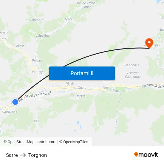 Sarre to Torgnon map