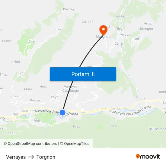 Verrayes to Torgnon map