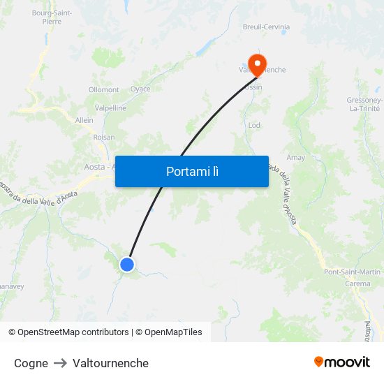 Cogne to Valtournenche map