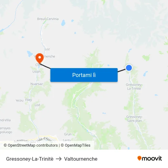 Gressoney-La-Trinitè to Valtournenche map