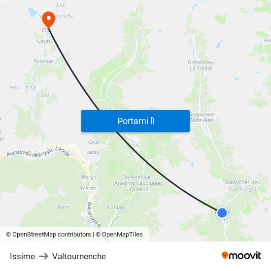 Issime to Valtournenche map