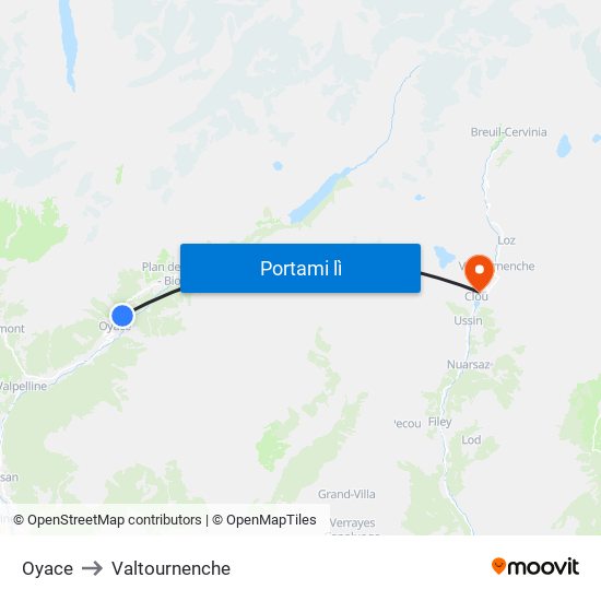 Oyace to Valtournenche map