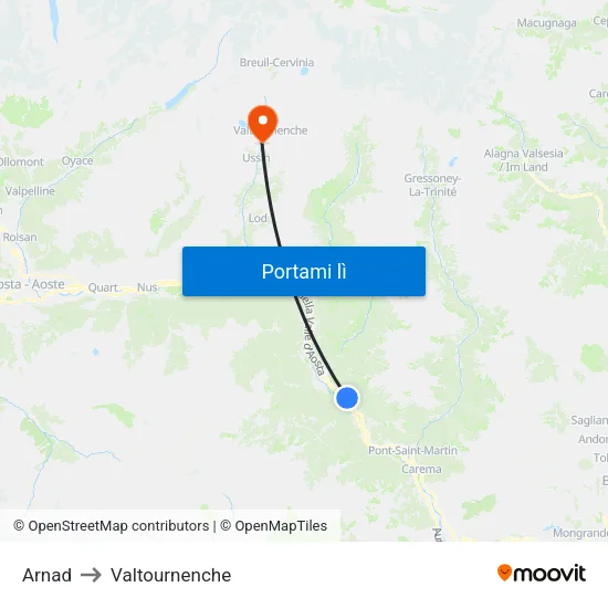 Arnad to Valtournenche map