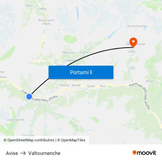 Avise to Valtournenche map