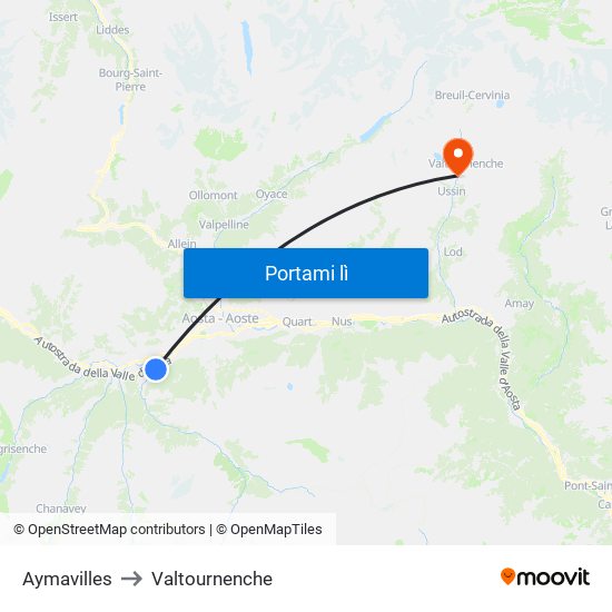 Aymavilles to Valtournenche map