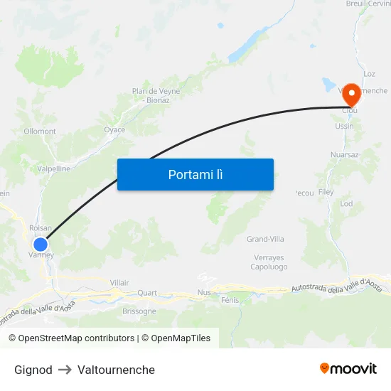 Gignod to Valtournenche map
