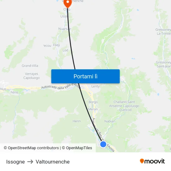 Issogne to Valtournenche map