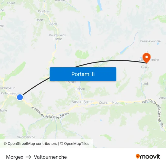 Morgex to Valtournenche map