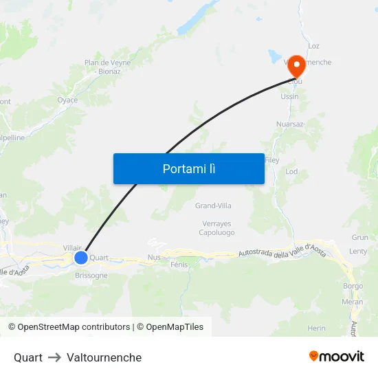 Quart to Valtournenche map