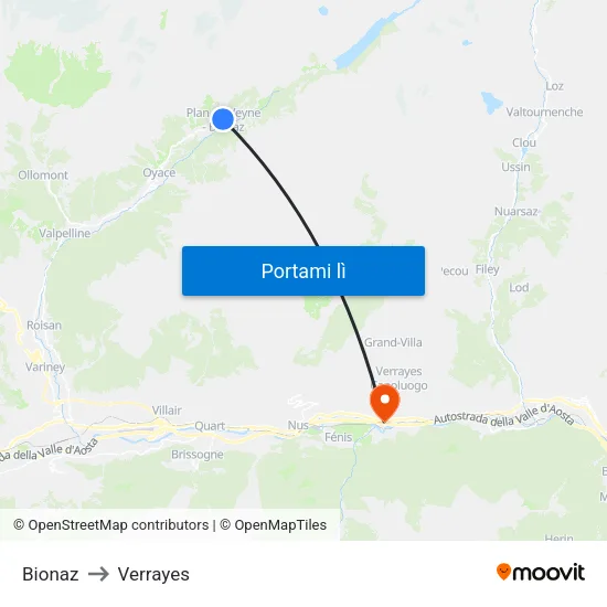 Bionaz to Verrayes map