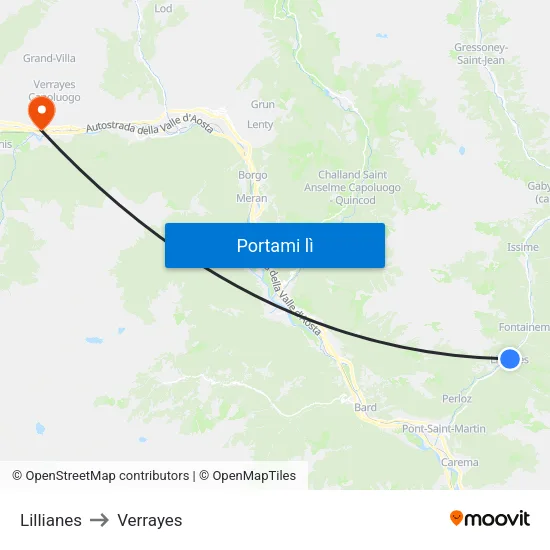 Lillianes to Verrayes map