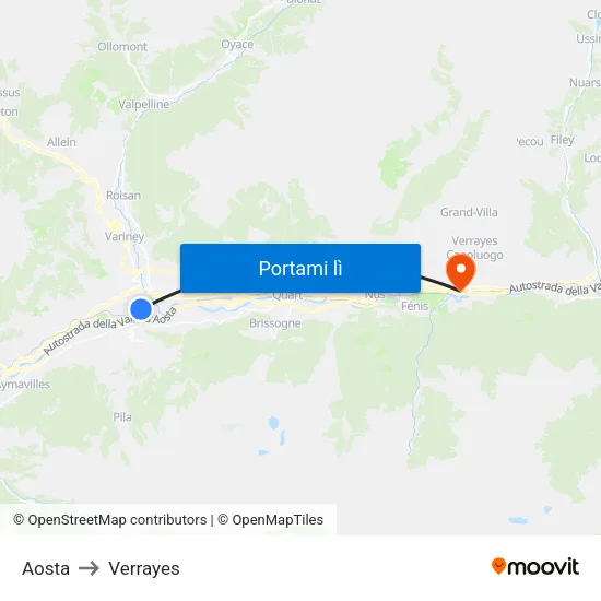 Aosta to Verrayes map