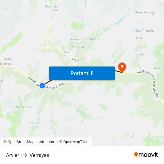 Arvier to Verrayes map