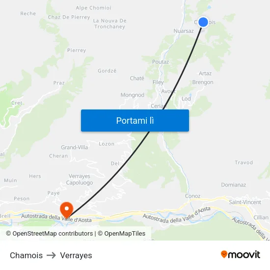 Chamois to Verrayes map