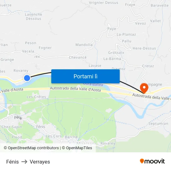 Fénis to Verrayes map