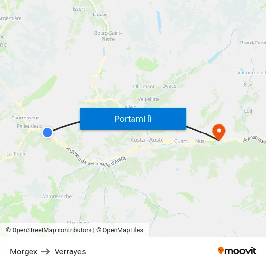 Morgex to Verrayes map
