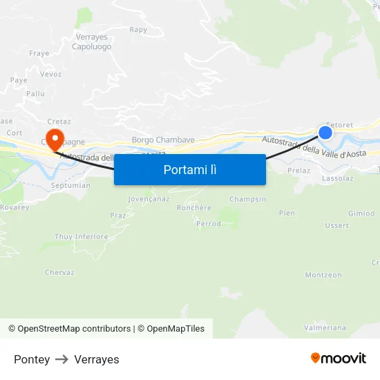 Pontey to Verrayes map