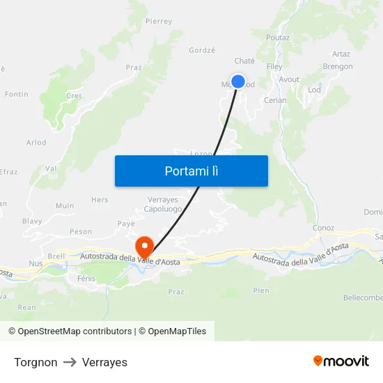 Torgnon to Verrayes map