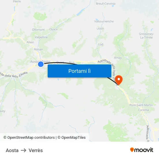 Aosta to Verrès map