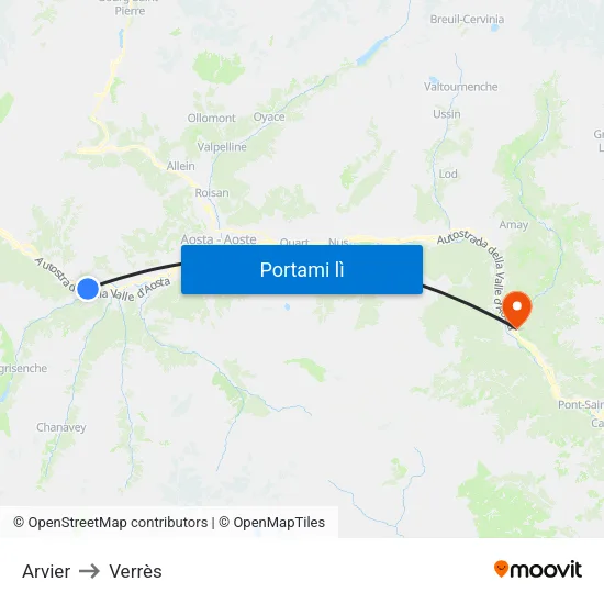 Arvier to Verrès map