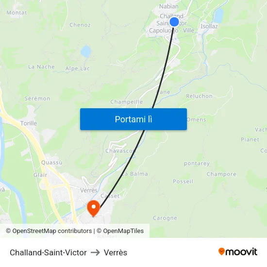 Challand-Saint-Victor to Verrès map