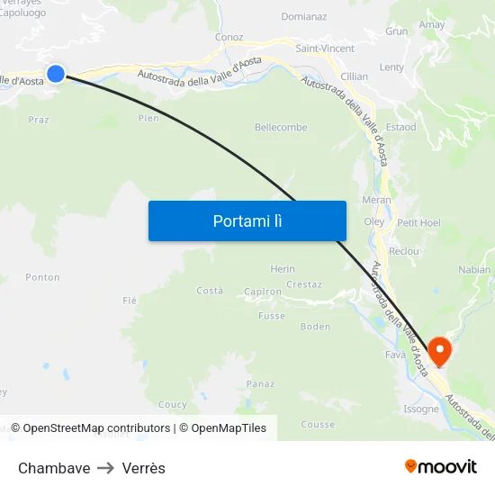 Chambave to Verrès map