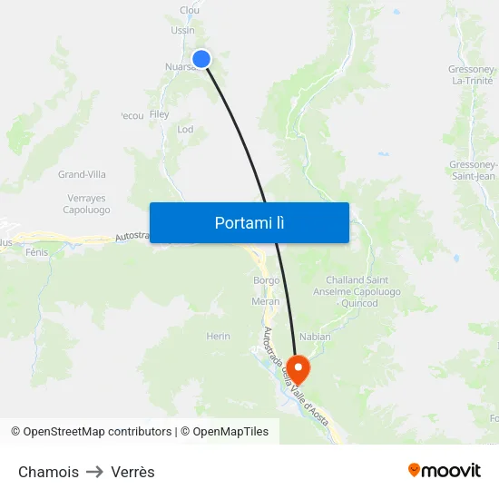 Chamois to Verrès map