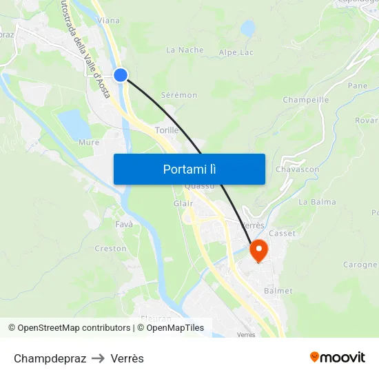 Champdepraz to Verrès map
