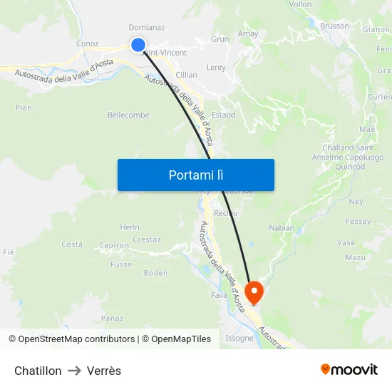 Chatillon to Verrès map