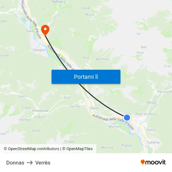 Donnas to Verrès map