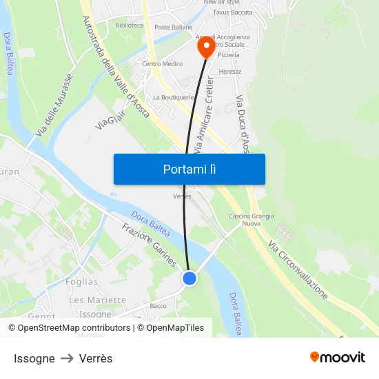 Issogne to Verrès map