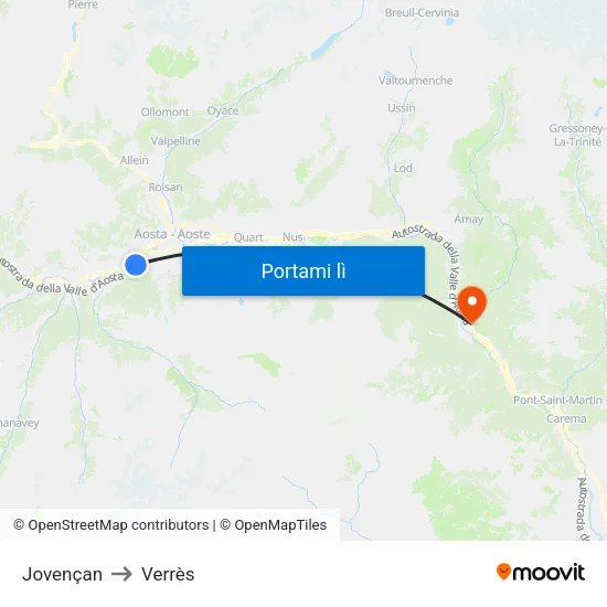 Jovençan to Verrès map