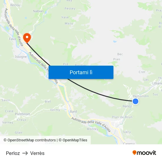 Perloz to Verrès map
