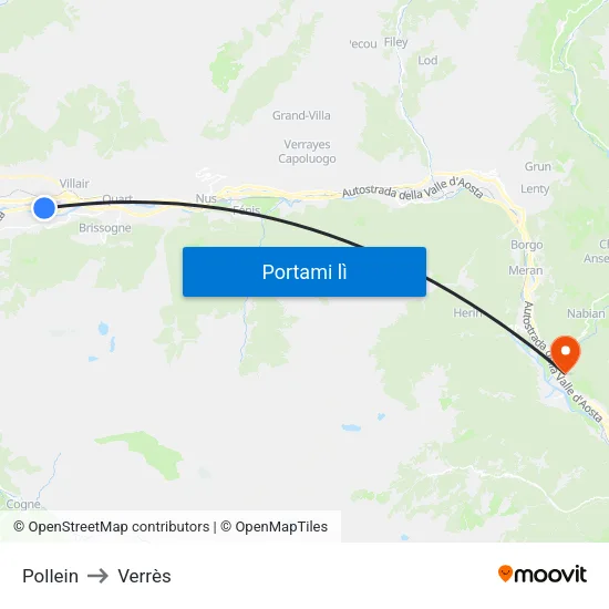 Pollein to Verrès map