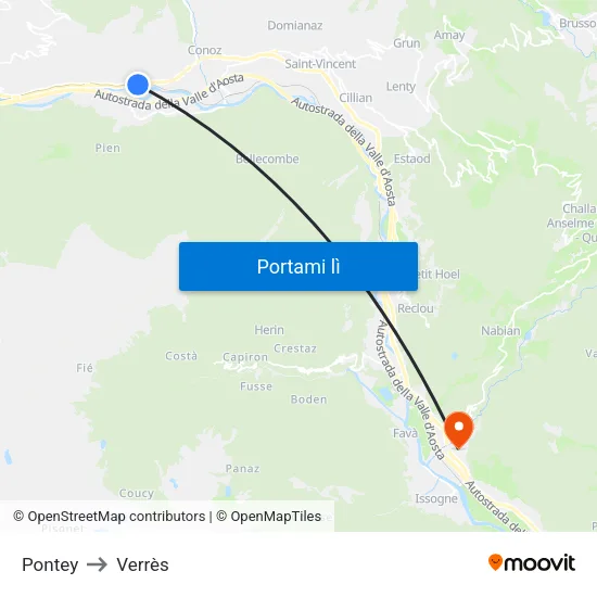 Pontey to Verrès map