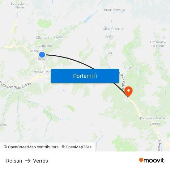 Roisan to Verrès map