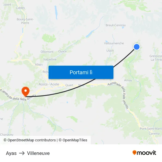 Ayas to Villeneuve map