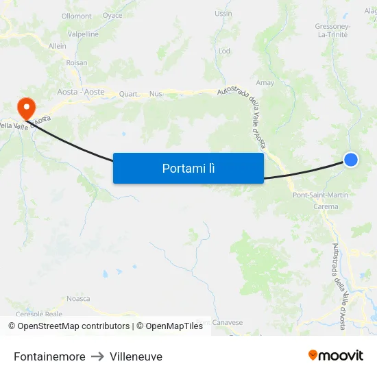 Fontainemore to Villeneuve map
