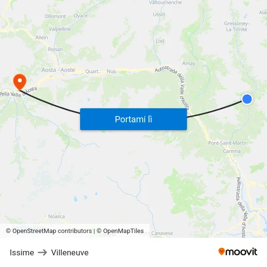 Issime to Villeneuve map